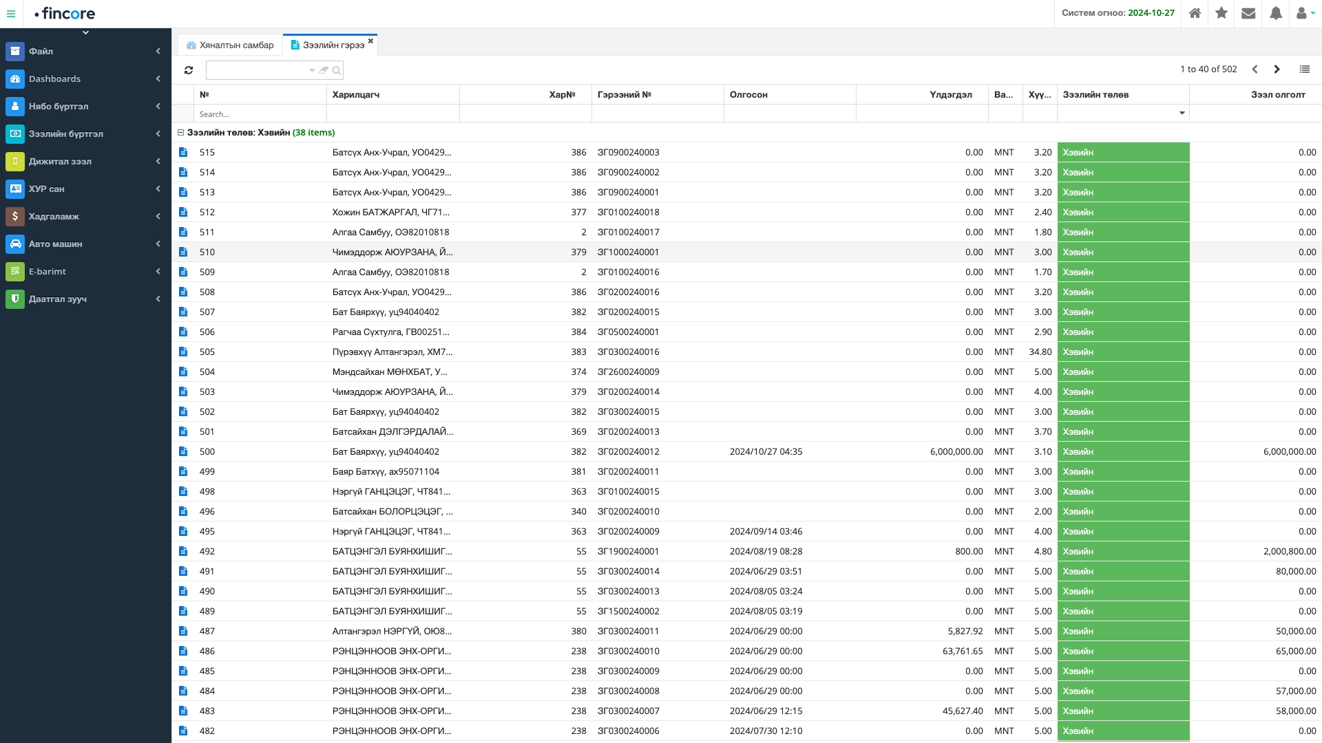 Loan contract detail current